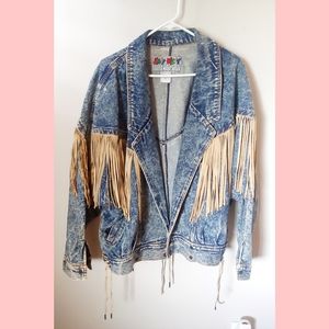 East West Vintage Fringe Jean Jacket Size Large